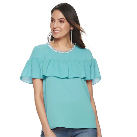 🔴 SALE 5/$15 Juicy Couture Sky Ruffle Layer Top - Picture 2 of 2